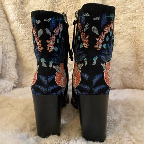Rebecca Minkoff “Billie” Embroidered Open Toe Suede Booties Size 7.5 - Picture 8 of 14